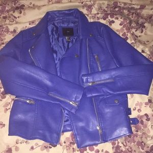 Blue pleather motorcycle jacket